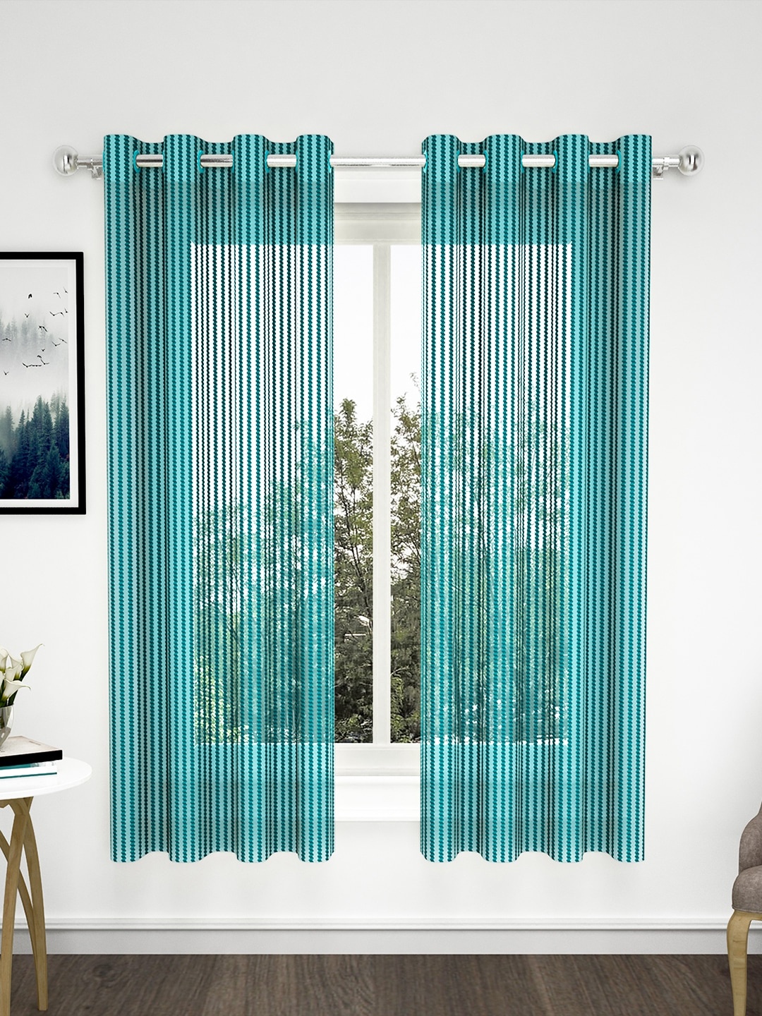 

Bedspun Turquoise Blue Set of 2 Sheer Window Curtains