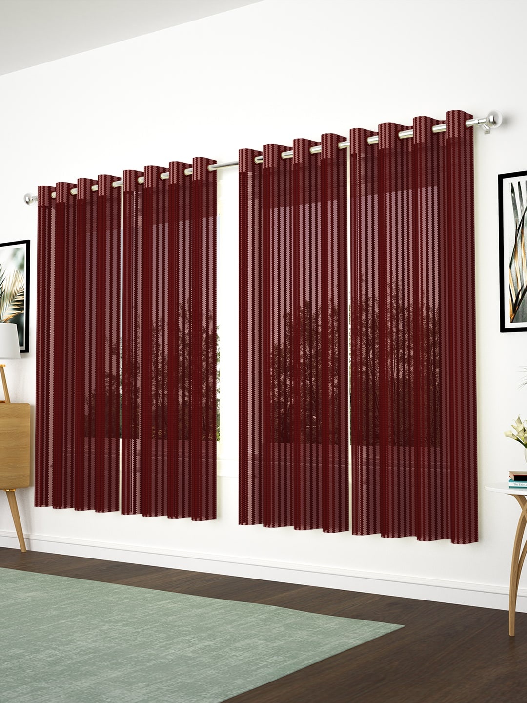 

Bedspun Maroon Set of 4 Sheer Window Curtains