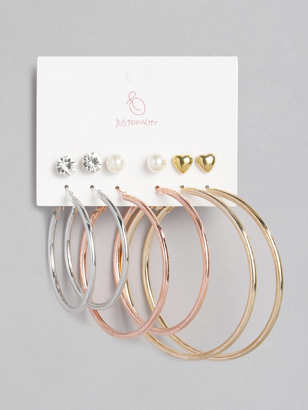 

justpeachy Set of 3 Studs & 3 Hoop Earrings, Gold