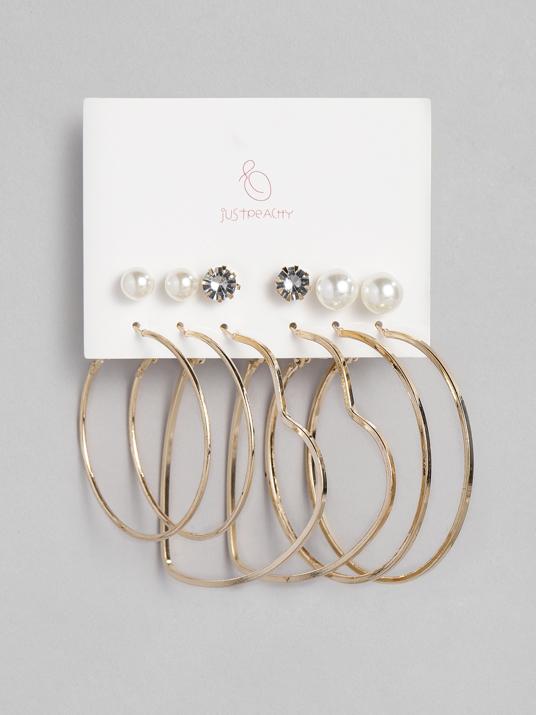 

justpeachy Set of 3 Studs & 3 Hoop Earrings, Gold