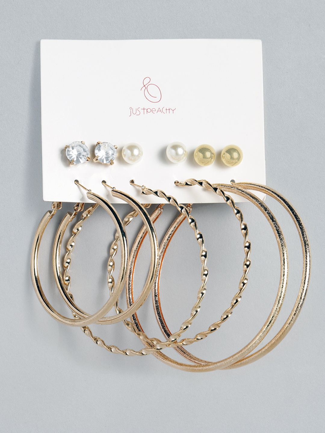 

justpeachy Set of 6 Studs & Hoop Earrings, Gold