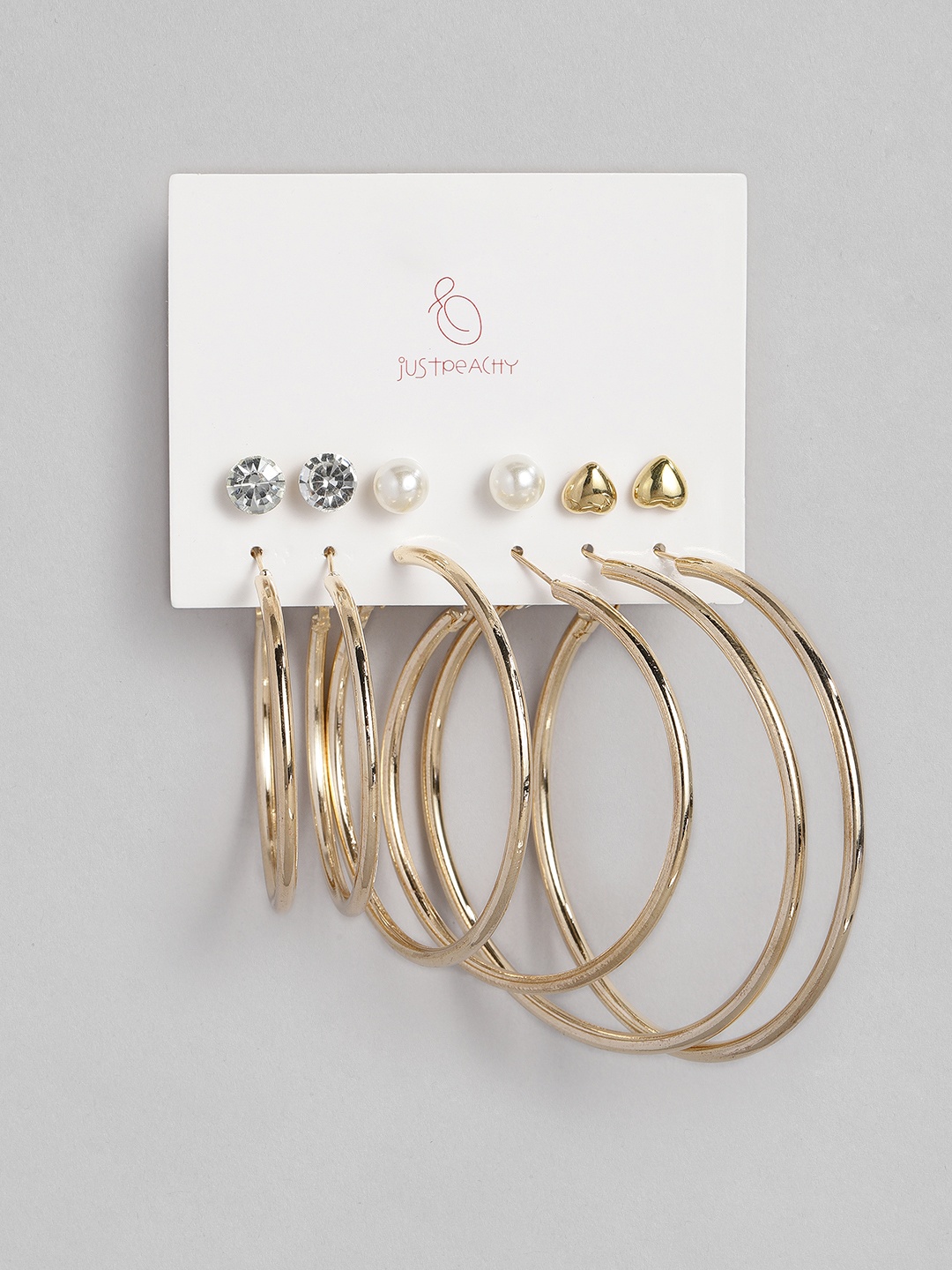 

justpeachy Set of 6 Earrings, Gold