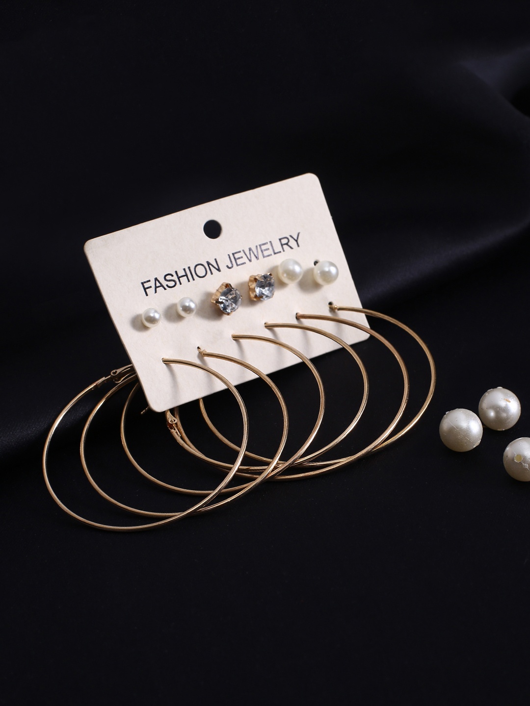 

justpeachy Set of 3 Studs & 3 Hoop Earrings, Gold