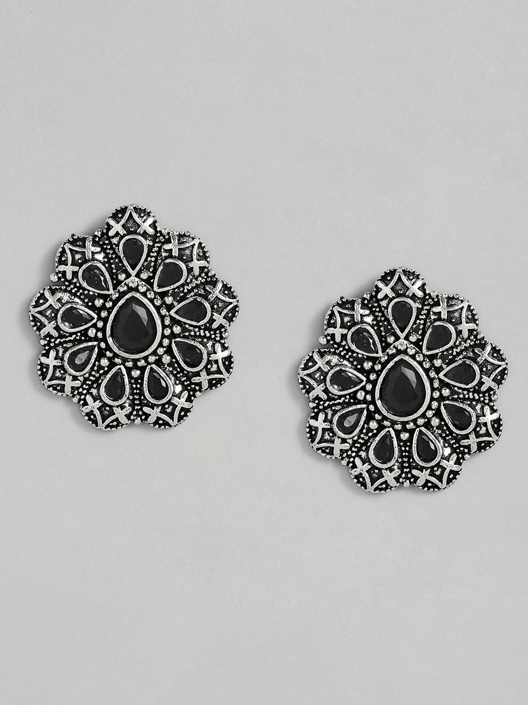 

justpeachy Oxidised Black & Silver-Plated Circular Studs
