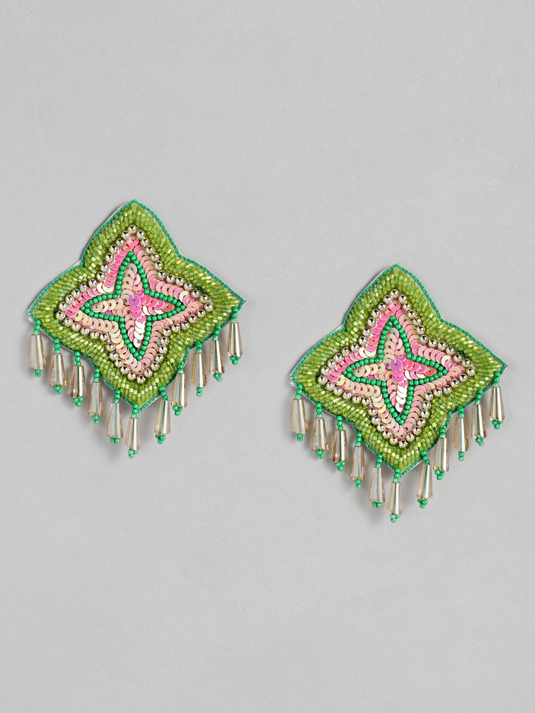 

justpeachy Green & Pink Star Shaped Drop Earrings