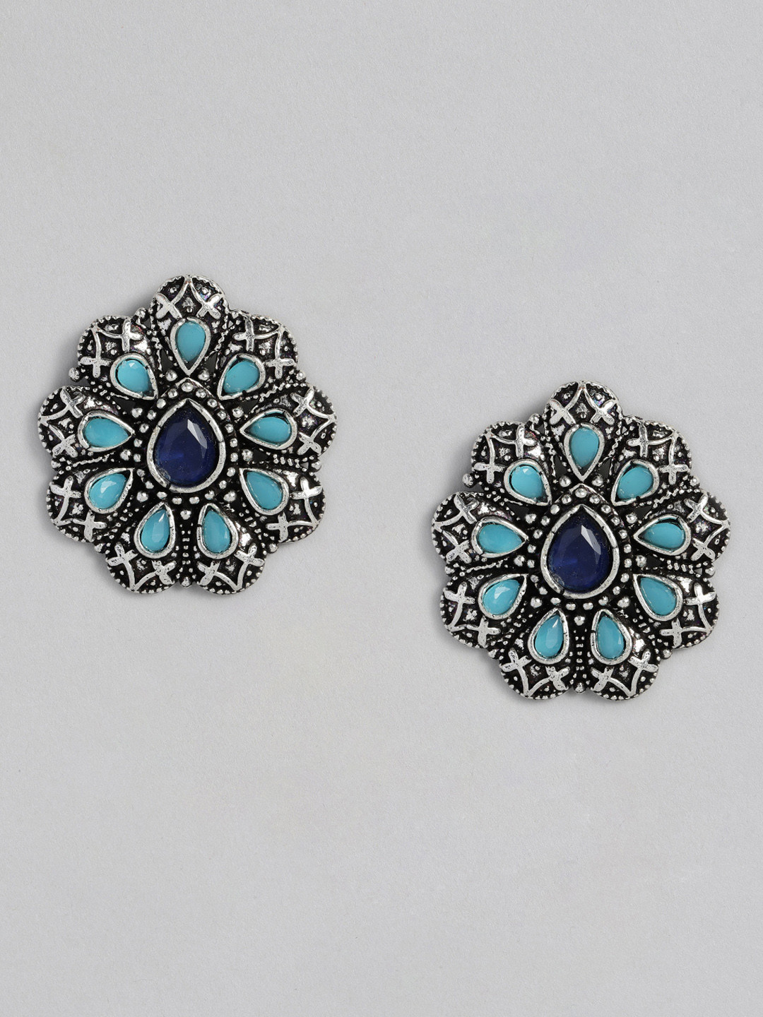 

justpeachy Oxidised Blue & Black Silver-Plated Circular Studs