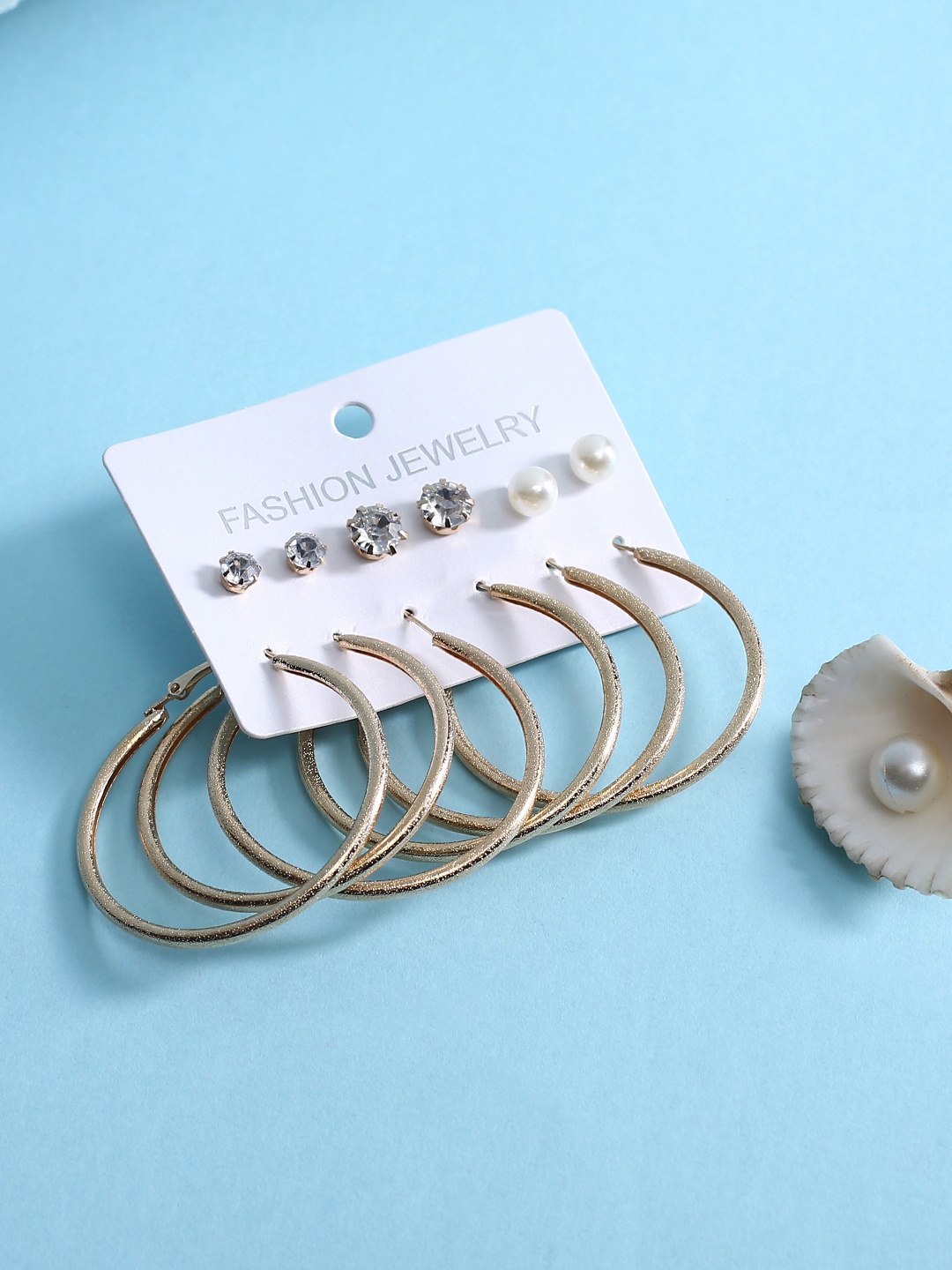 

justpeachy Set of 6 Hoop & Stud Earrings, Gold