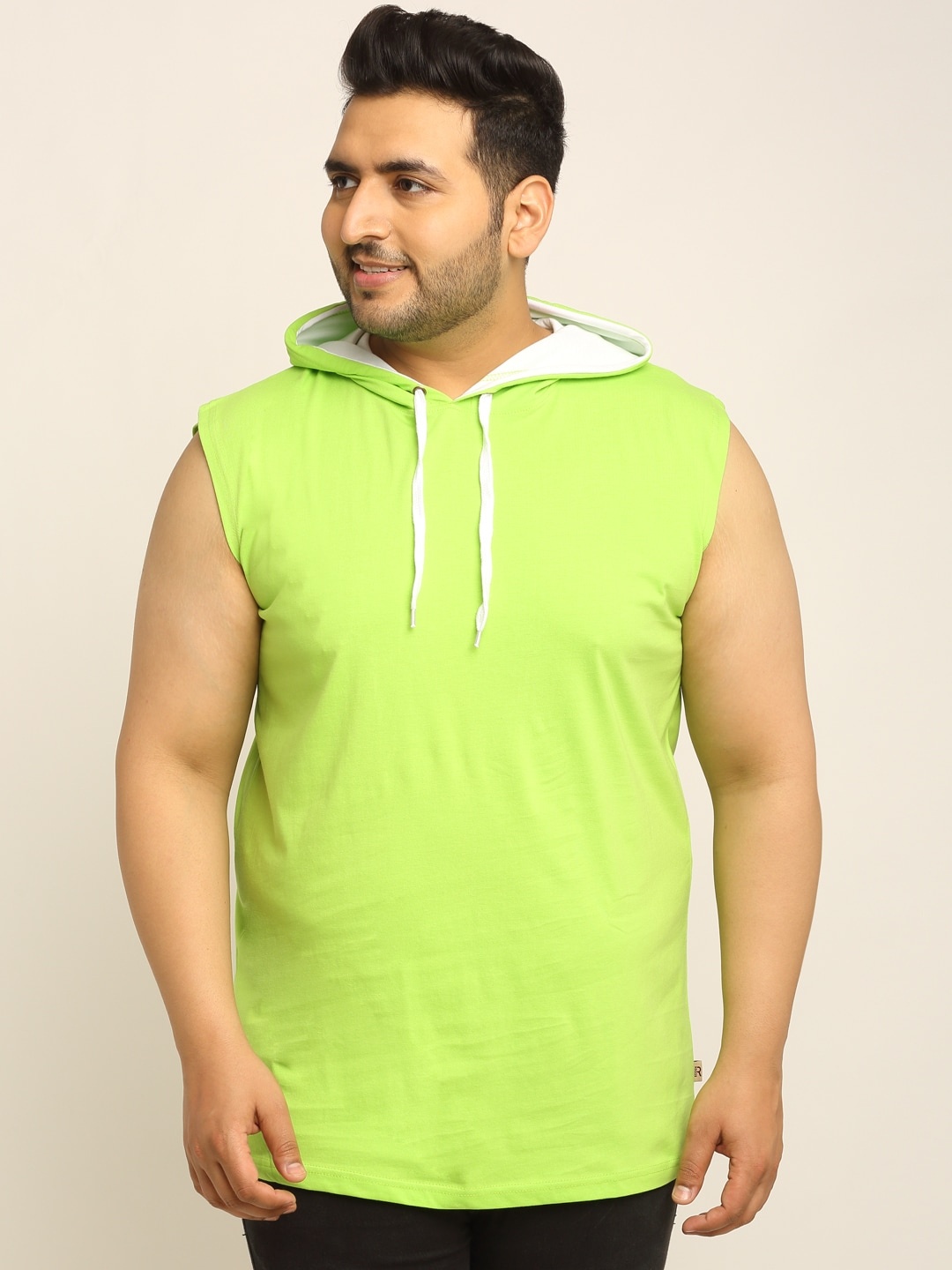 

Rodzen Men Fluorescent Green Solid Hooded Sleeveless T-shirt