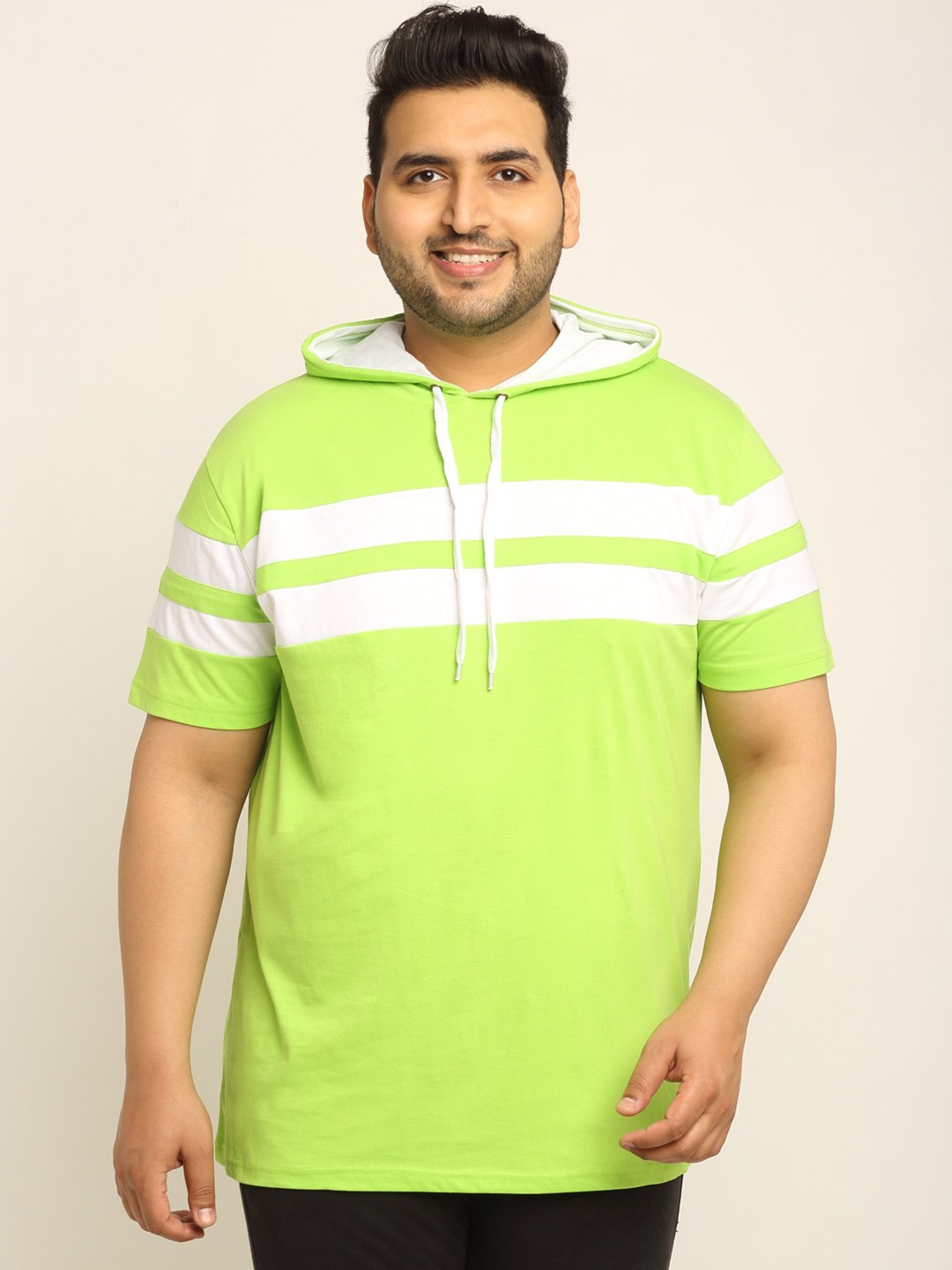 

Rodzen Men Fluorescent Green Striped Hood T-shirt
