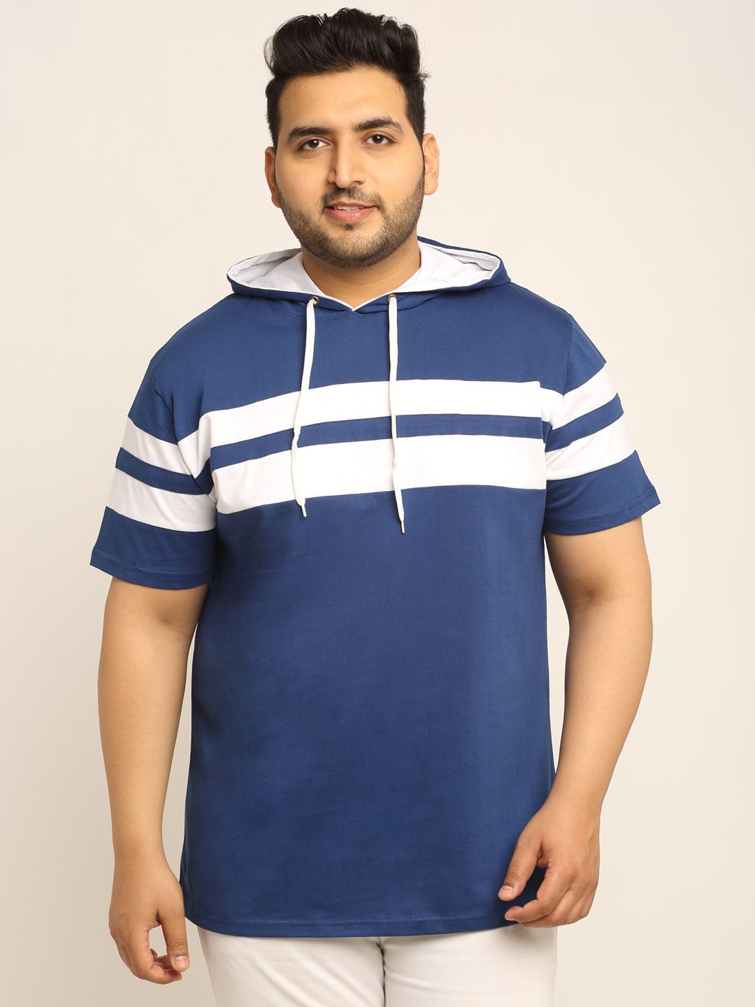 

Rodzen Men Blue Striped Hood T-shirt