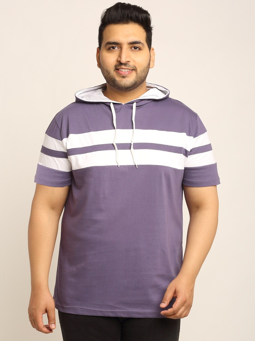 

Rodzen Men Purple Striped Hood T-shirt