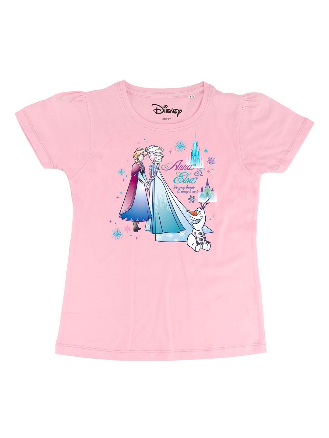 

Frozen Girls Pink Elsa & Anna Printed Round Neck Cotton T-shirt