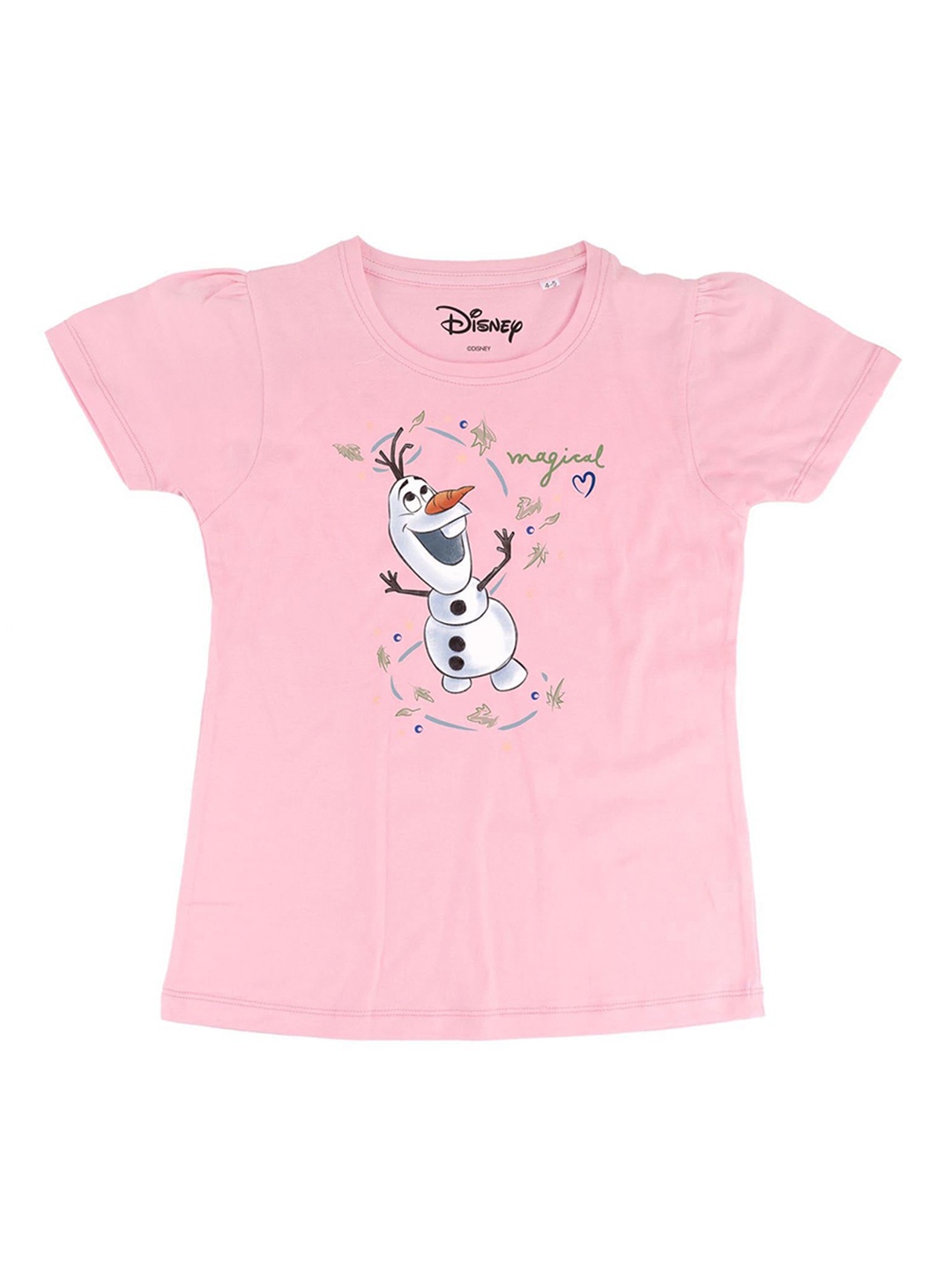 

Frozen Girls Pink Frozen Printed V-Neck Pure Cotton T-shirt