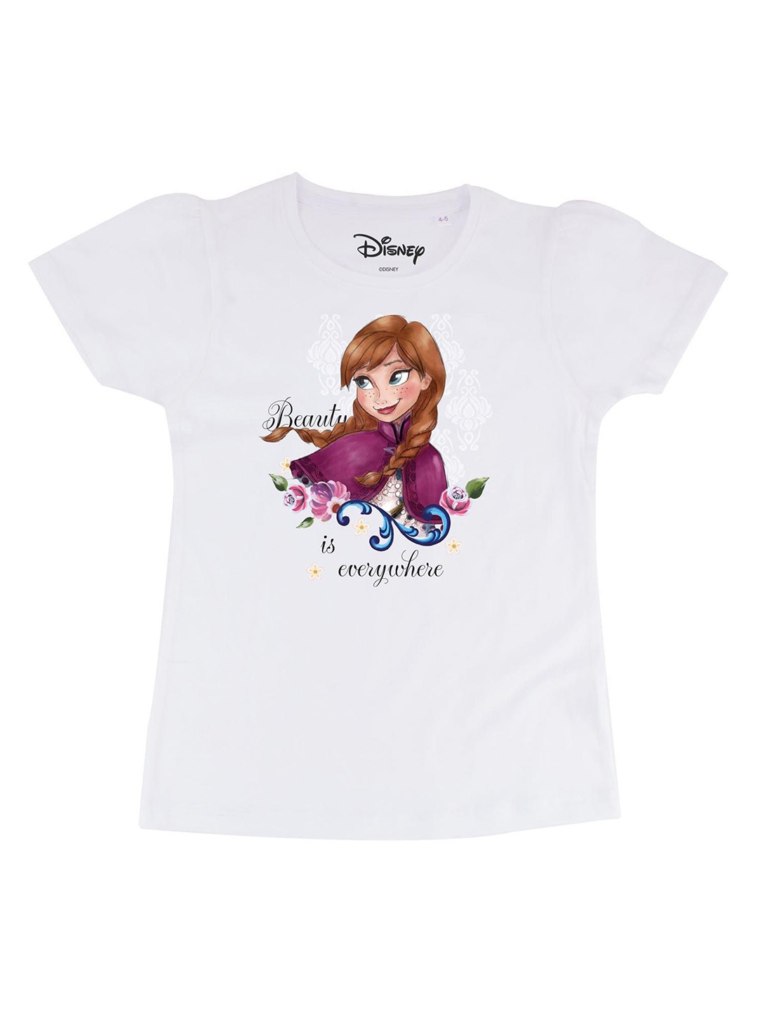 

Frozen Girls White Frozen Printed Round Neck Pure Cotton T-shirt