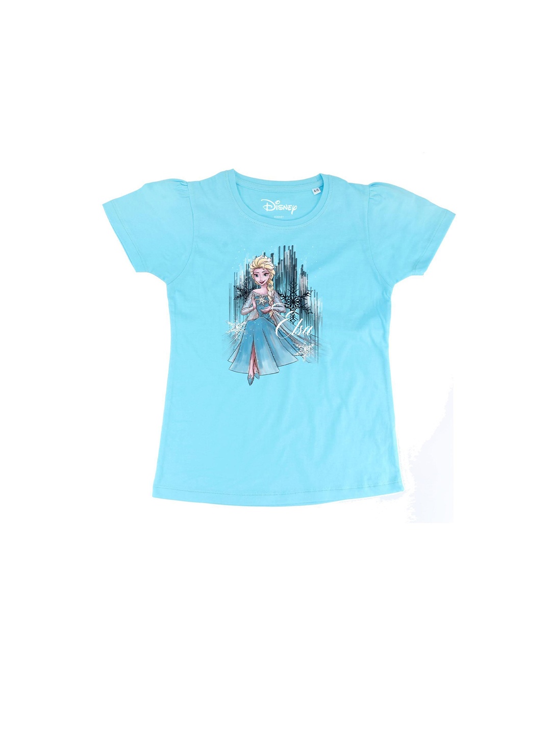 

Frozen Girls Blue Elsa Print Cotton Round Neck T-shirt