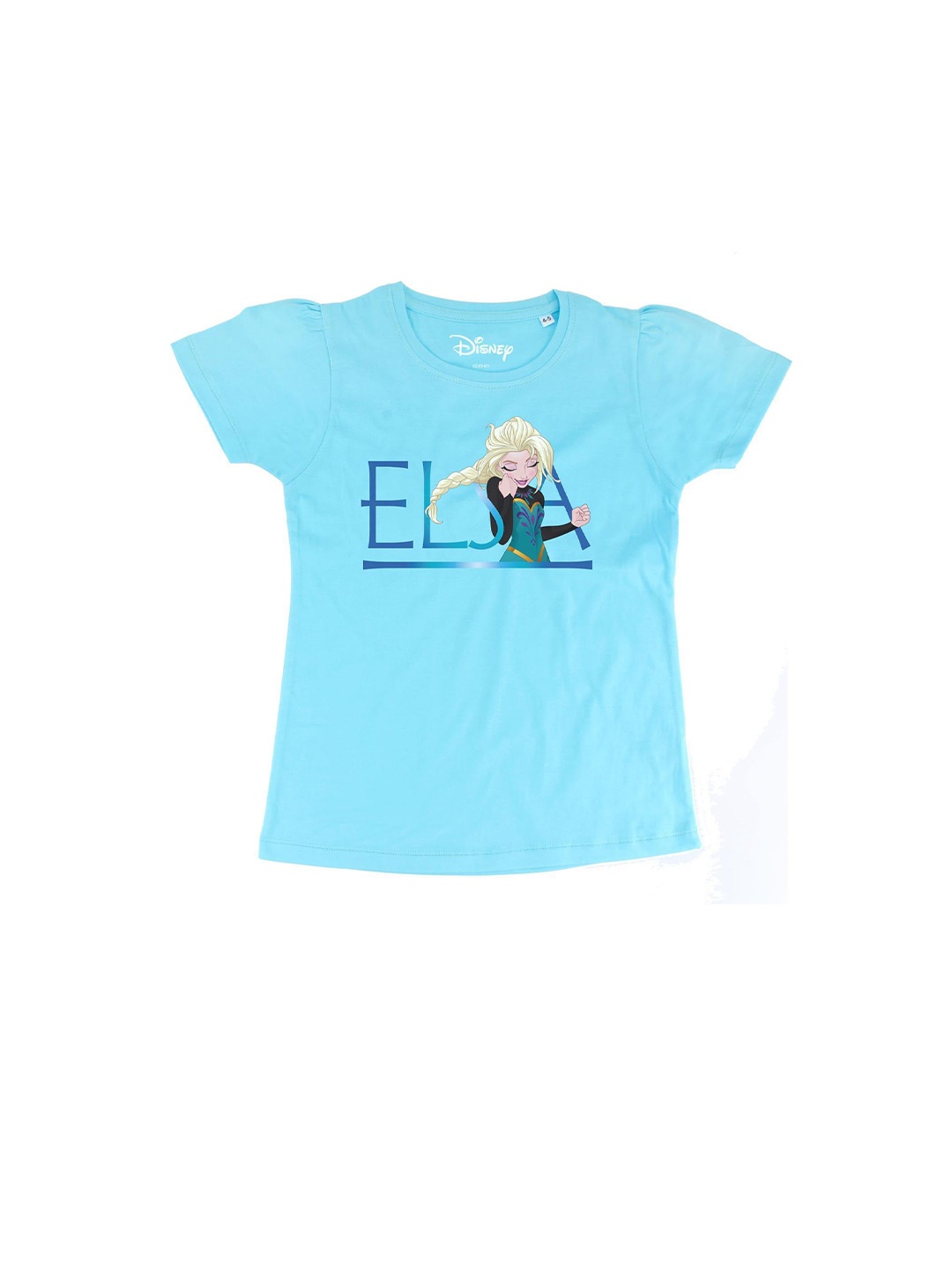 

Frozen Girls Blue Elsa Print Cotton Round Neck T-shirt