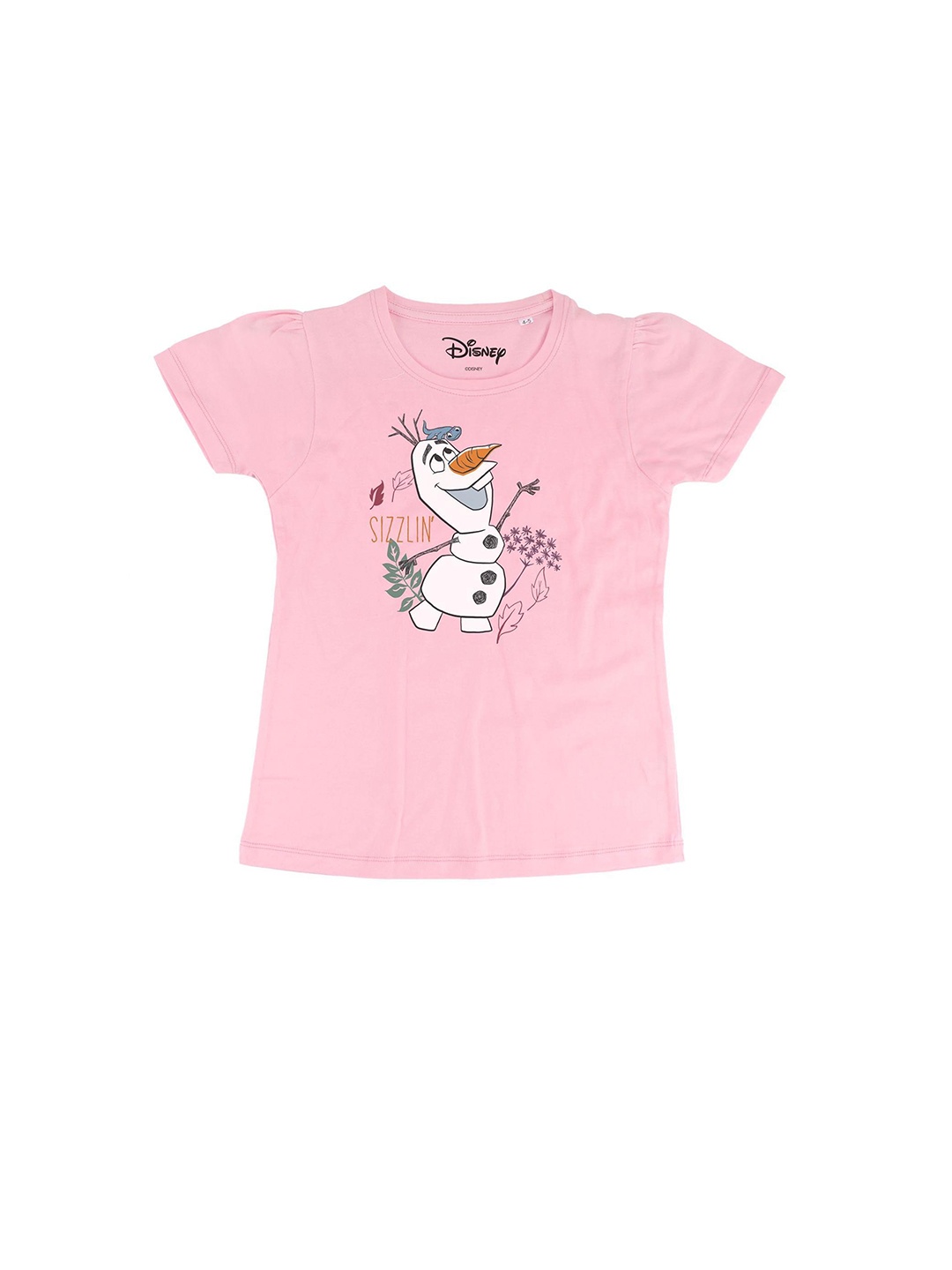 

Frozen Girls Pink Olaf Print Cotton Round Neck T-shirt