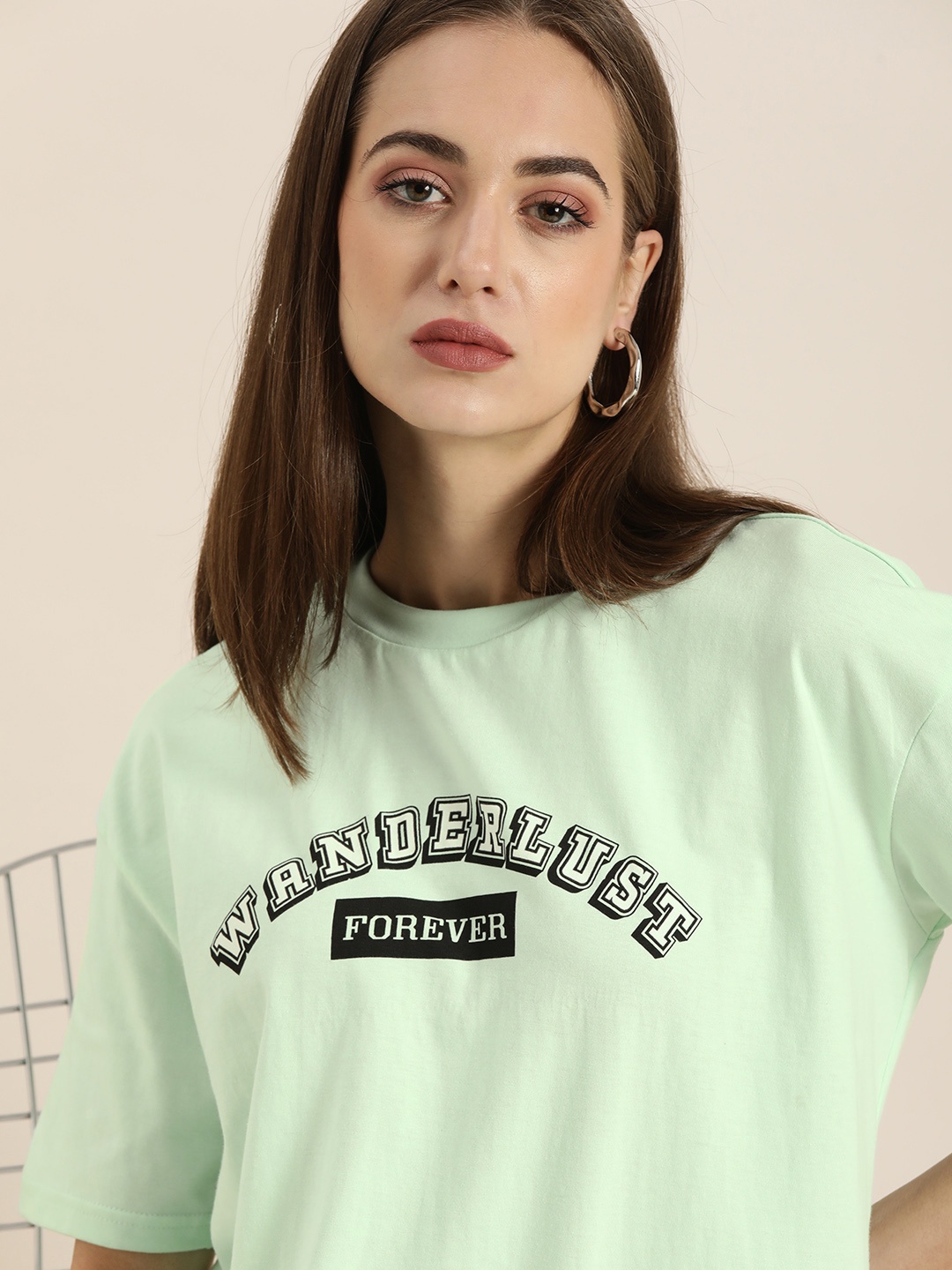 

Moda Rapido Women Green Black Printed Extended Sleeves Pure Cotton T-shirt
