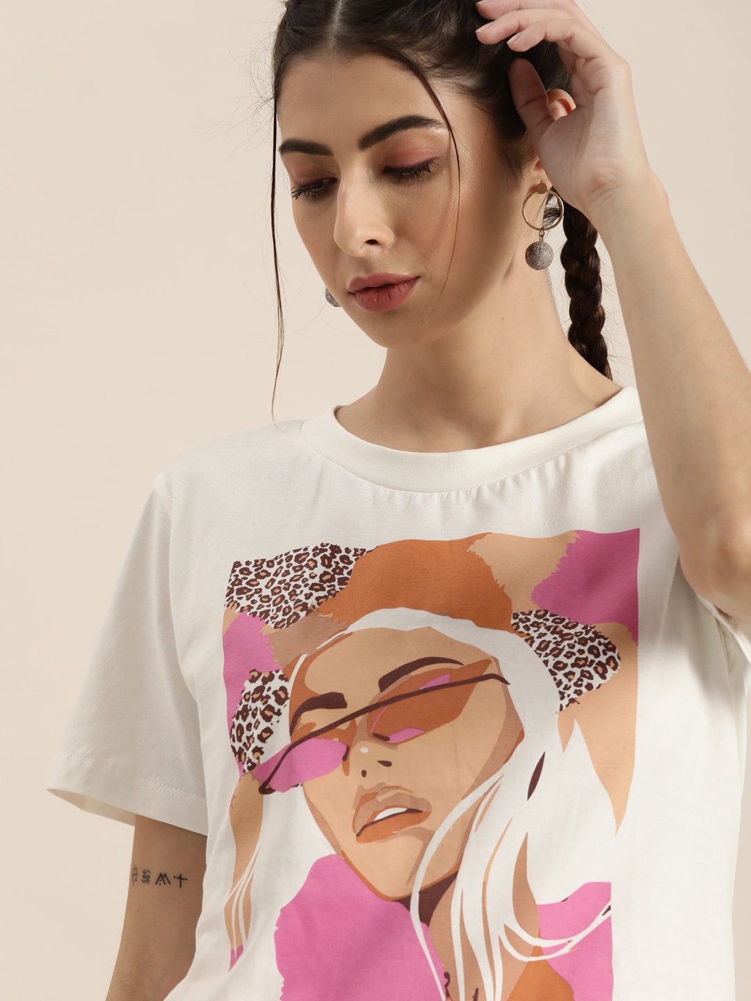 

Moda Rapido Women Off White Printed T-shirt