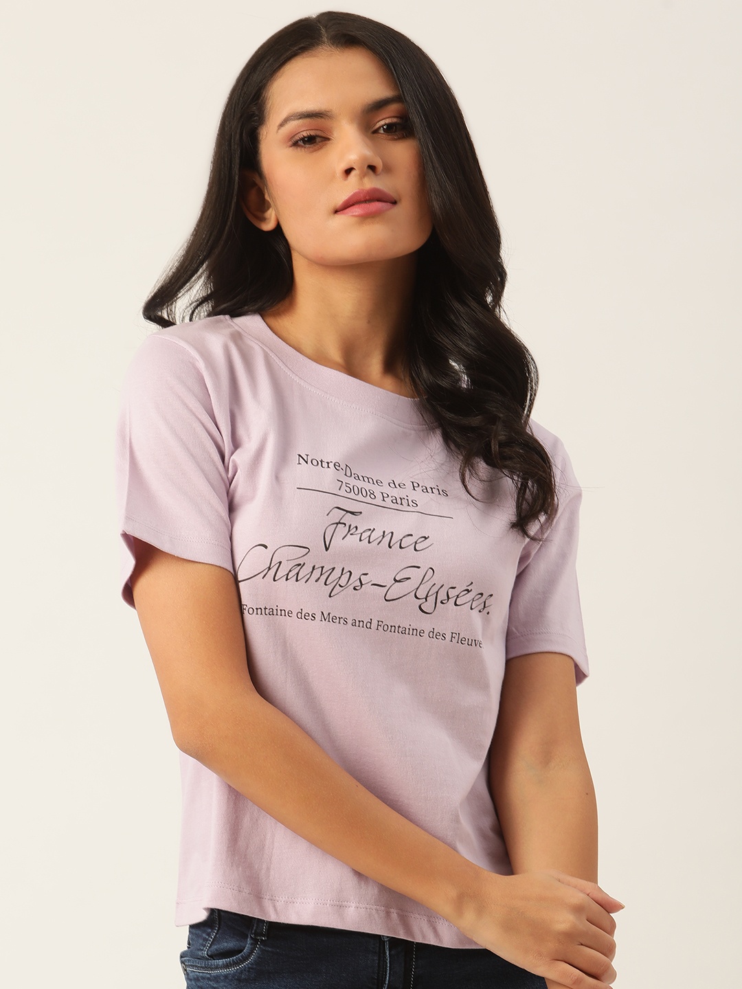 

Moda Rapido Women Lavender & Black Printed T-shirt
