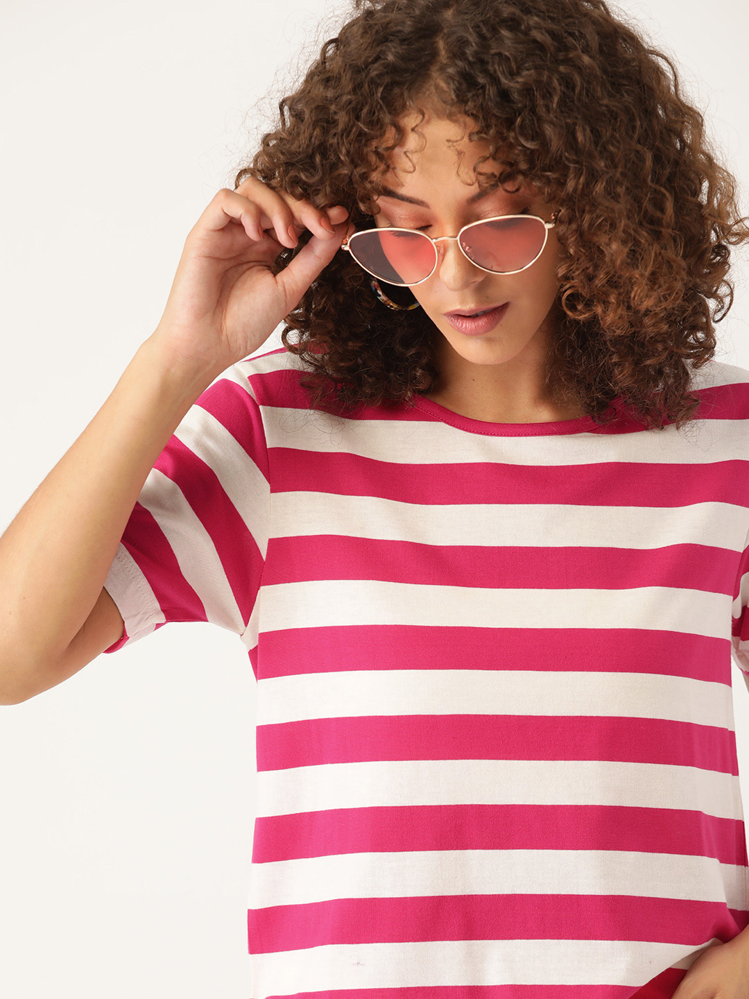 

Moda Rapido Women White & Pink Striped T-shirt