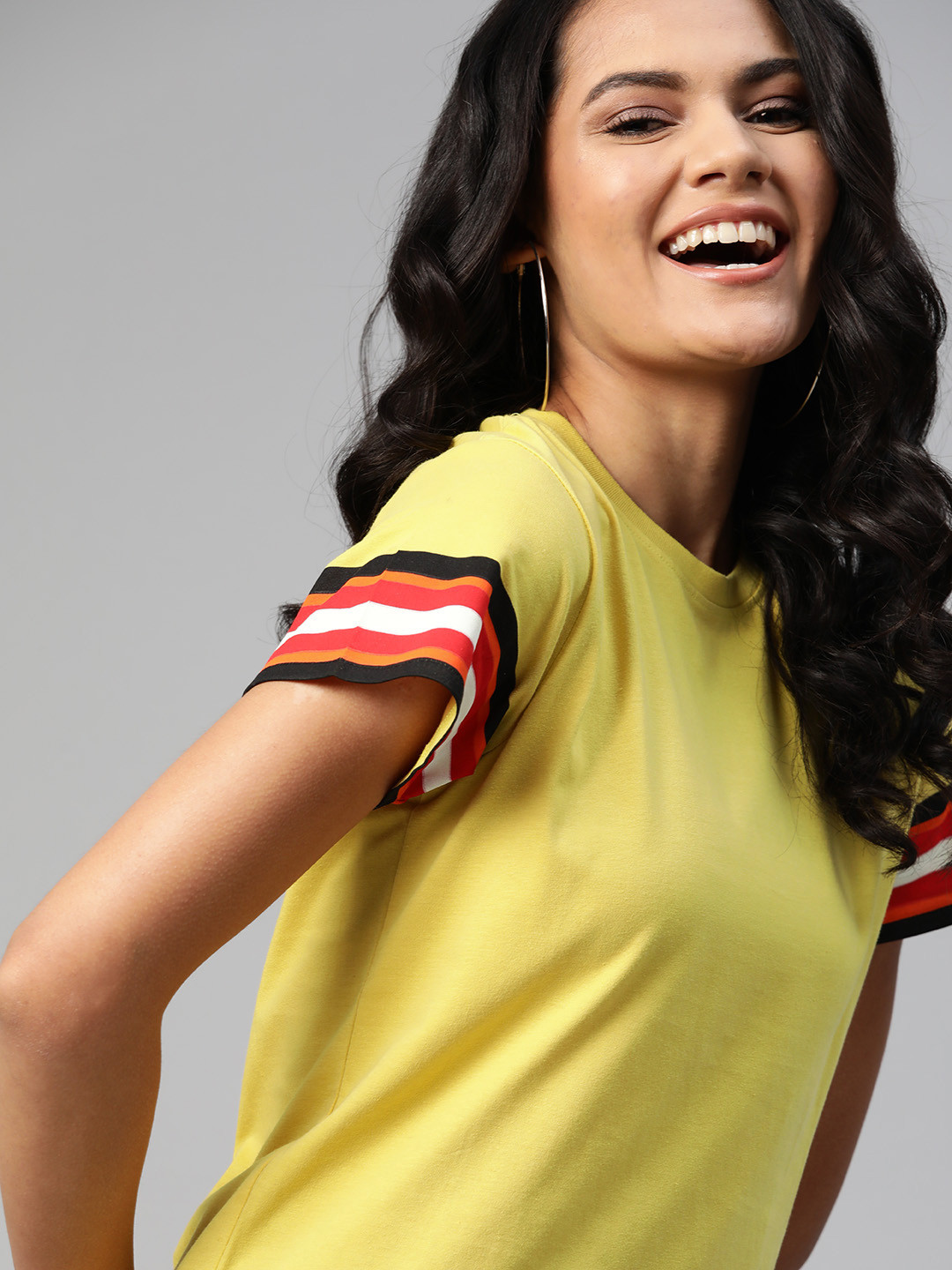 

HERENOW Women Yellow Solid Round Neck Pure Cotton T-shirt