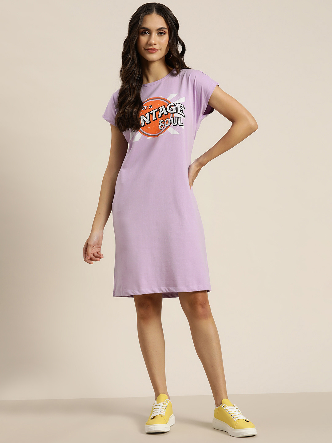 

Moda Rapido Lavender & White Pure Cotton T-shirt Dress