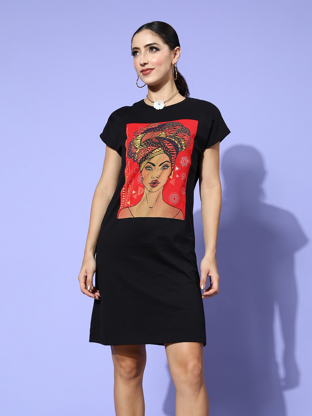 

Moda Rapido Black & Red Pure Cotton Graphic Printed T-shirt Dress