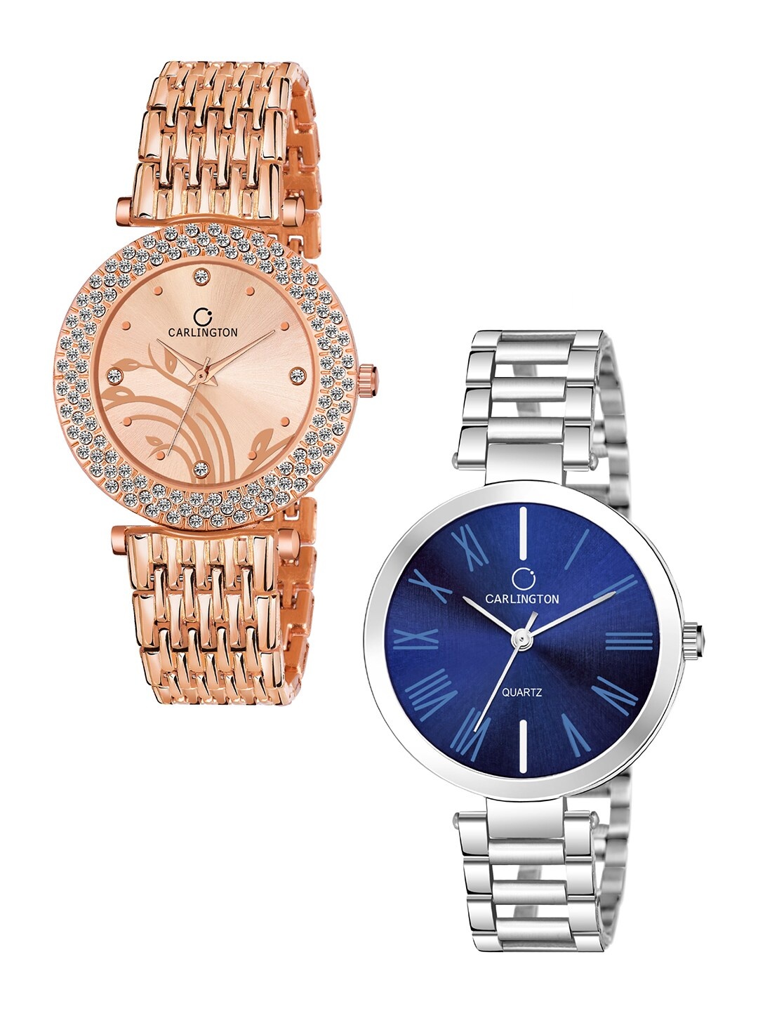 

CARLINGTON Unisex His & Her Rose Gold-Toned & Blue Analogue Watch Gift Set