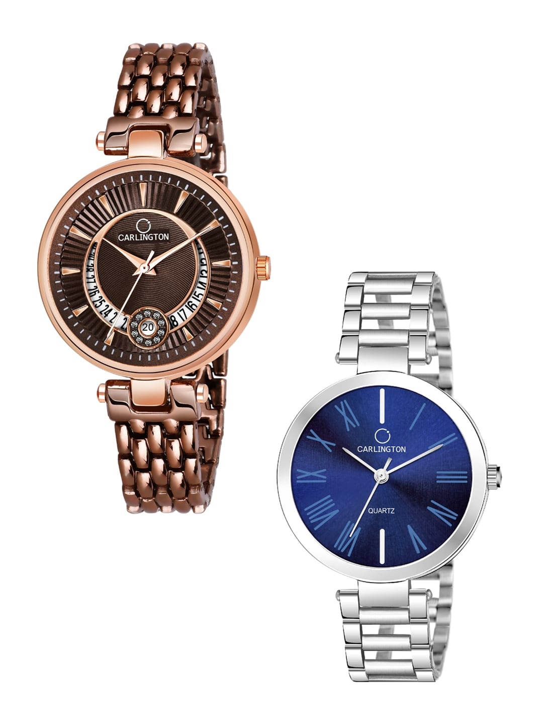 

CARLINGTON Unisex Set Of 2 Analogue Watches, Brown