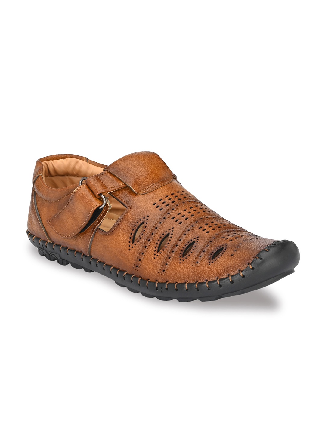 

BUCIK Men Tan Brown Laser Cut Shoe-Style Sandals