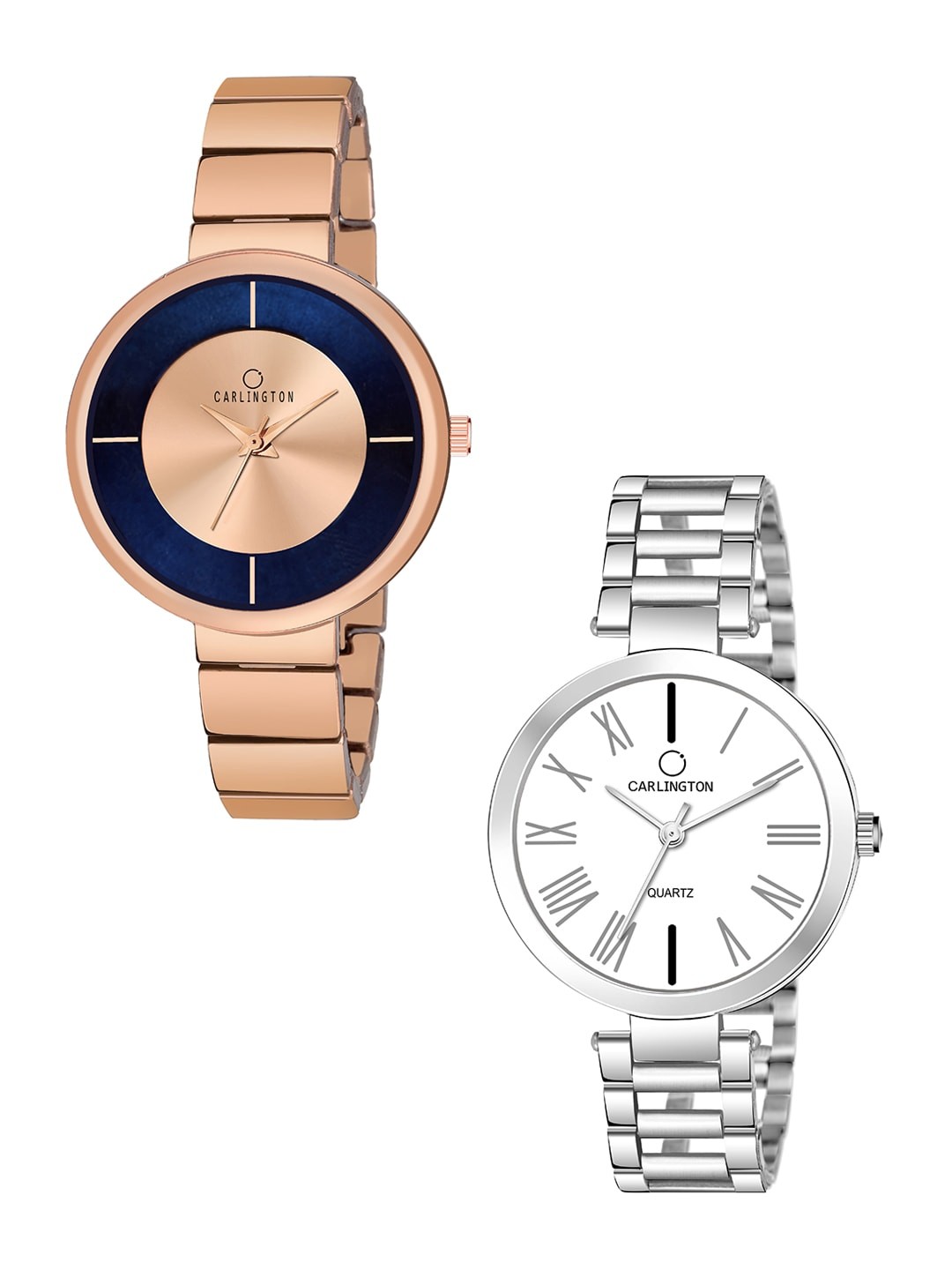 

CARLINGTON Unisex His & Her Rose Gold-Toned & White Analogue Watch Gift Set
