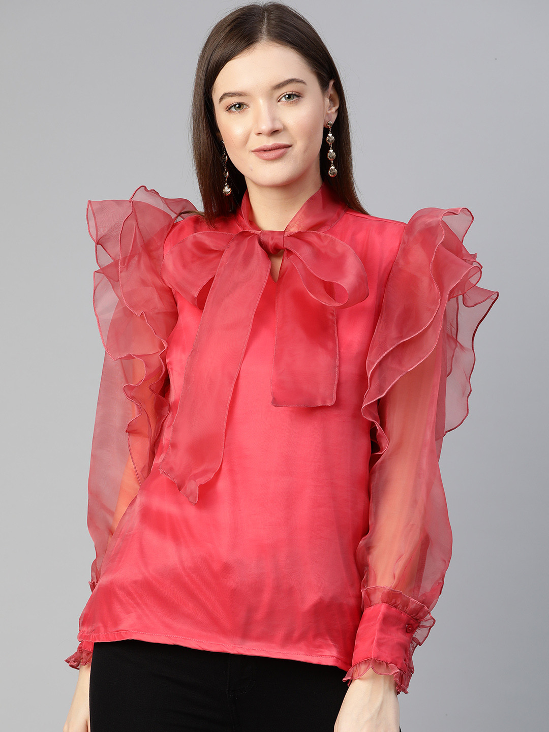 

plusS Calm Coral Solid Ruffled Top
