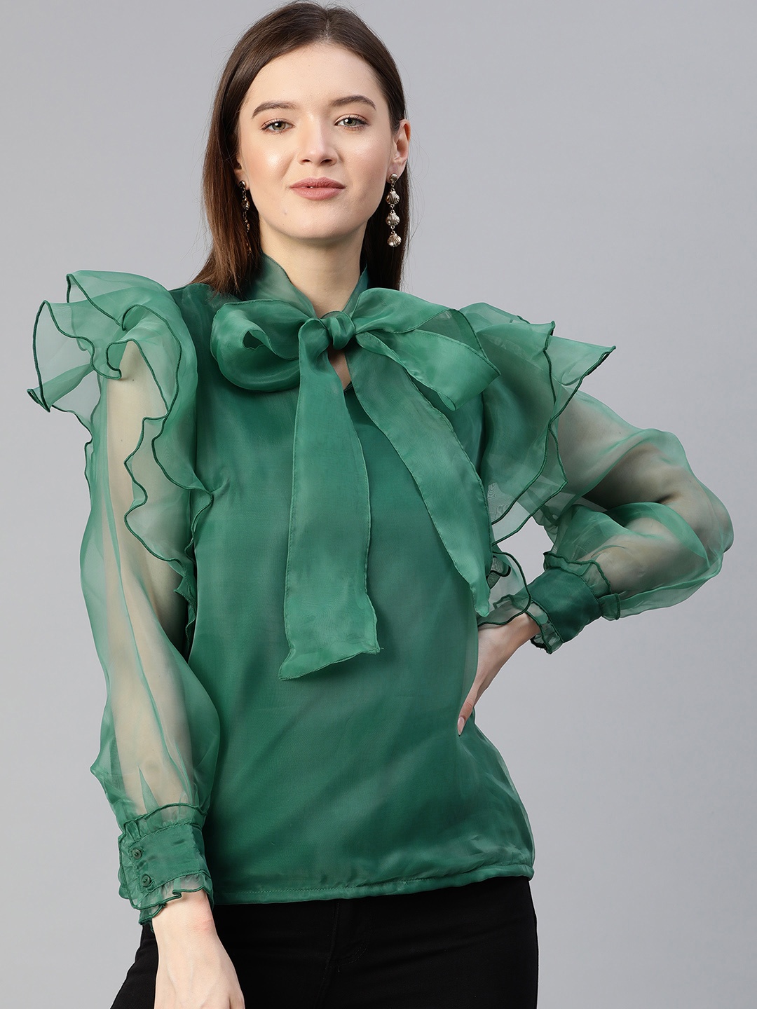 

plusS Enchanting Green Solid Ruffled Top