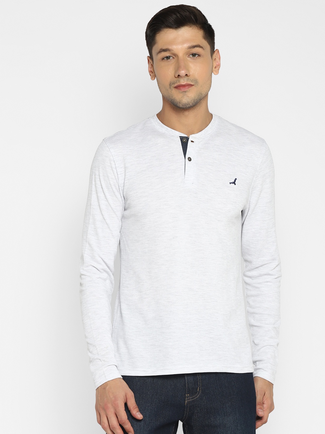 

American Crew Men Grey Melange Solid Henley Neck T-shirt