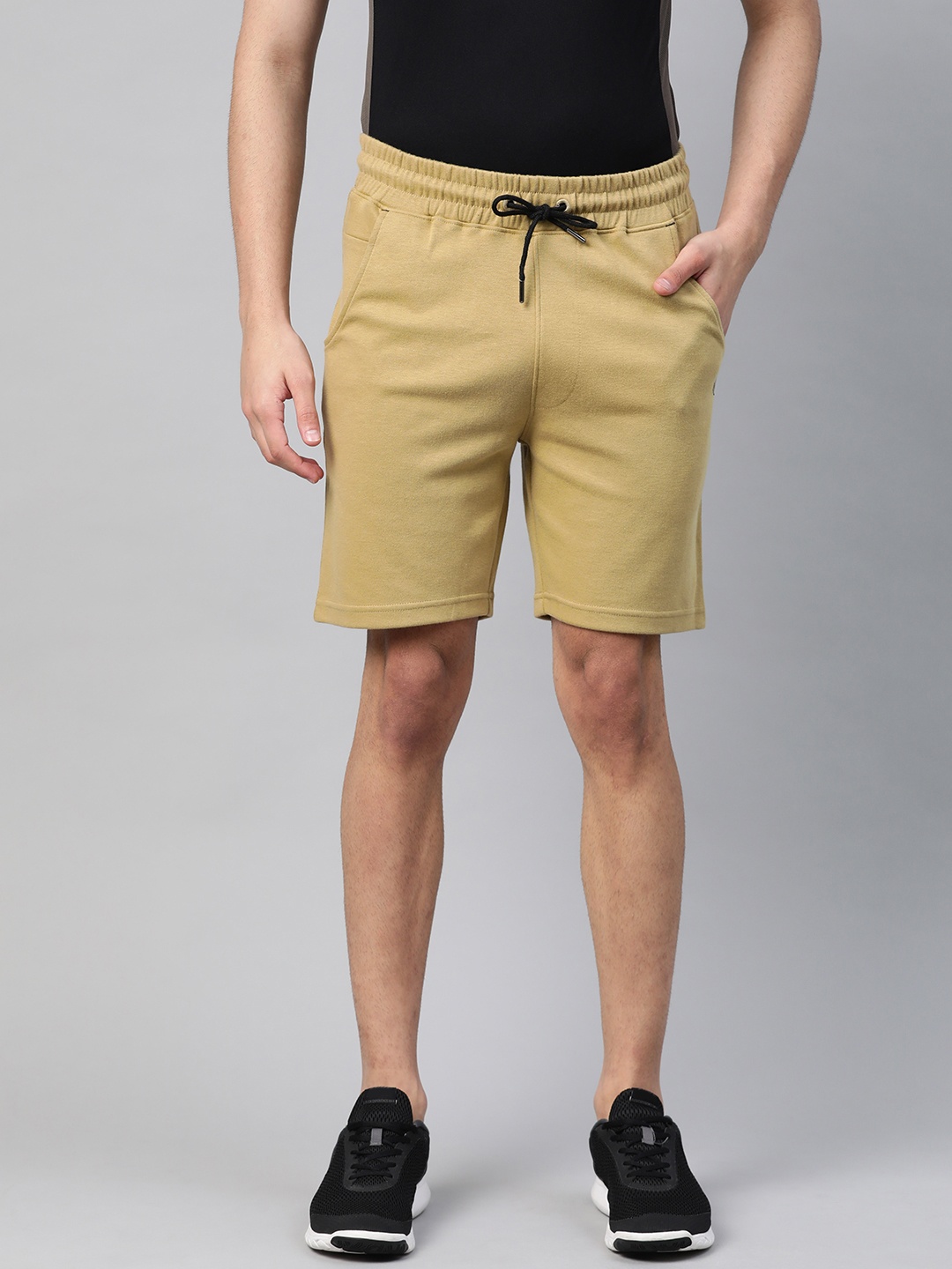 

ManQ CASUAL Men Khaki Solid Slim Fit Mid-Rise Training Shorts