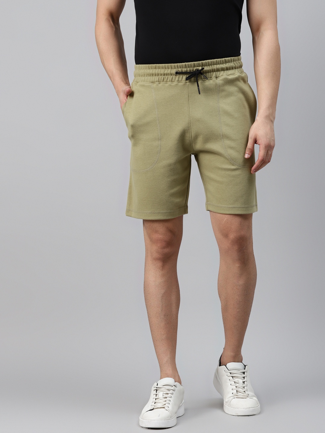 

ManQ CASUAL Men Khaki Pure Cotton Slim Fit Mid-Rise Training Shorts