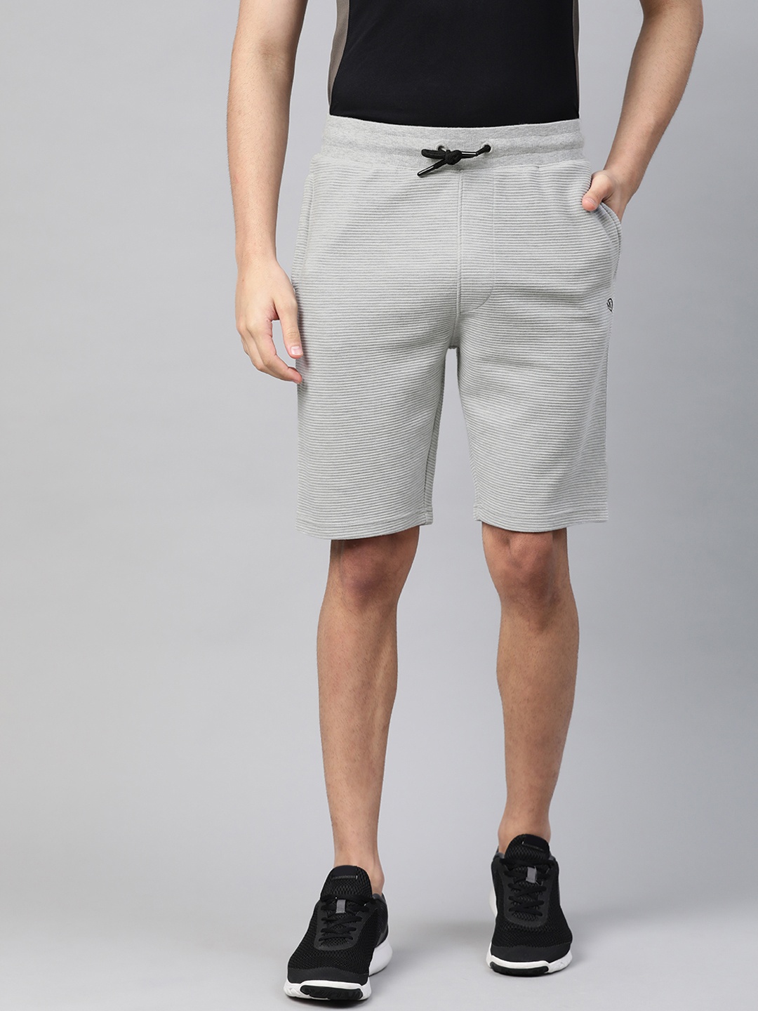 

ManQ CASUAL Men Grey Ribbed Slim Fit Mid-Rise Training Shorts