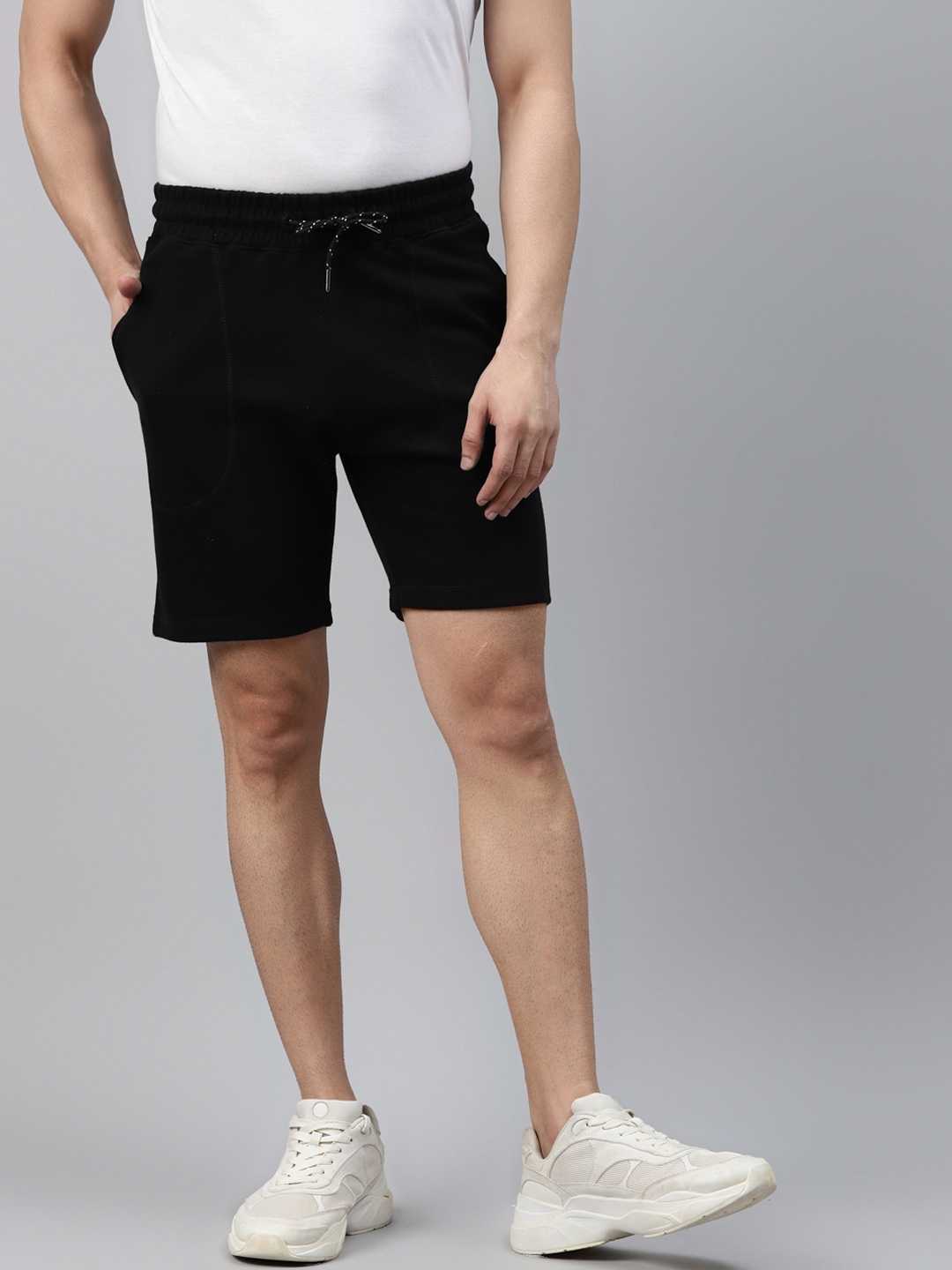 

ManQ CASUAL Men Black Solid Pure Cotton Slim Fit Mid-Rise Training or Gym Sports Shorts