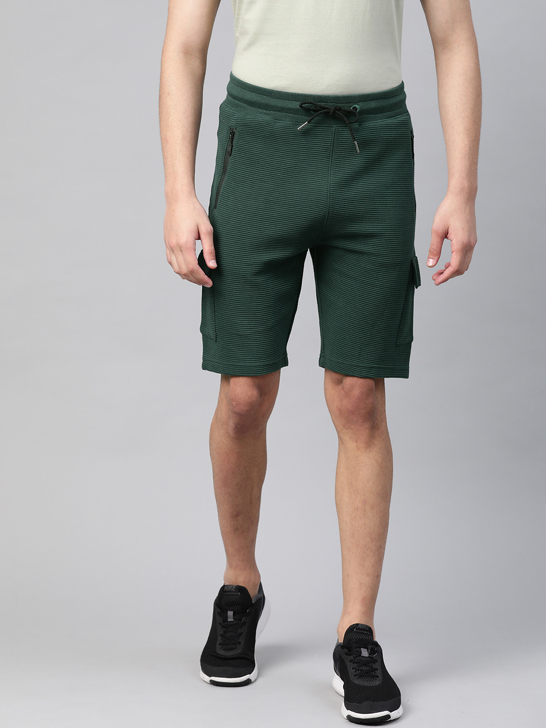 

ManQ CASUAL Men Green Ribbed Slim Fit Training Shorts