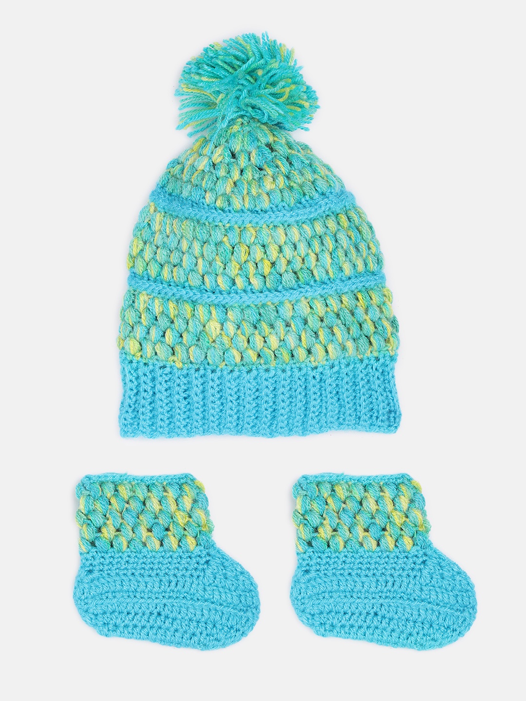 

Magic Needles Infant Turquoise Blue Handmade Cap & Booties Gift Set