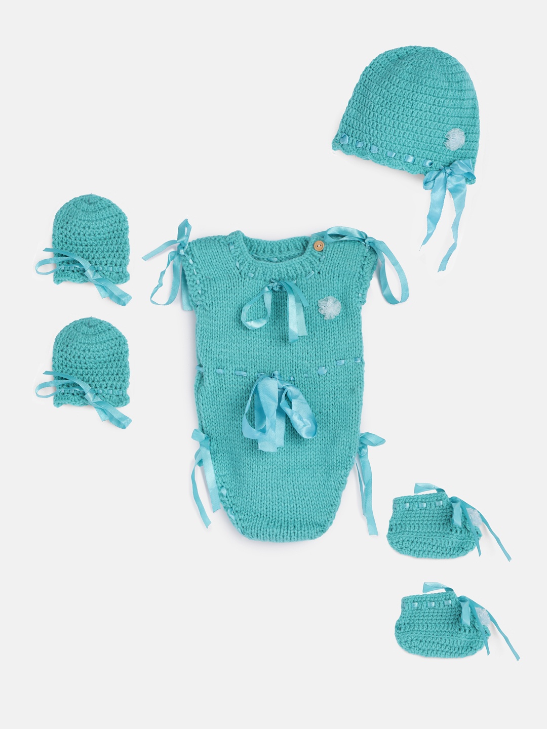 

Magic Needles Girls Sea Green Handmade Baby Apparel Gift Set
