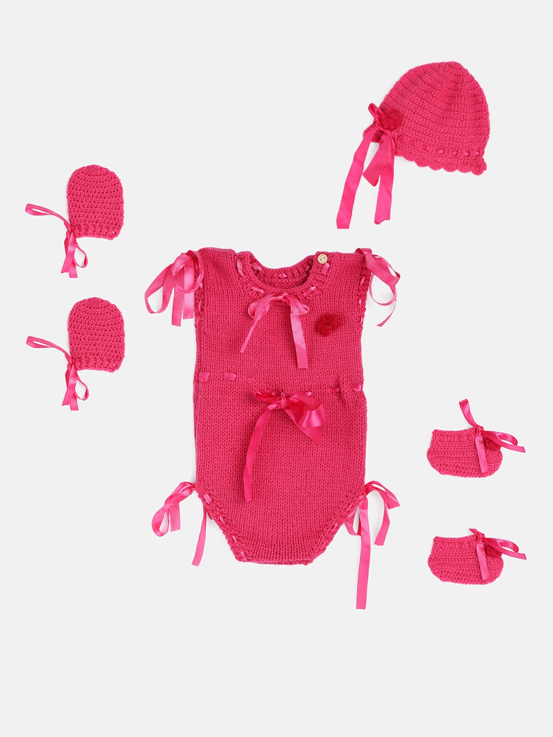 

Magic Needles Girls Pink Handmade Baby Apparel Gift Set