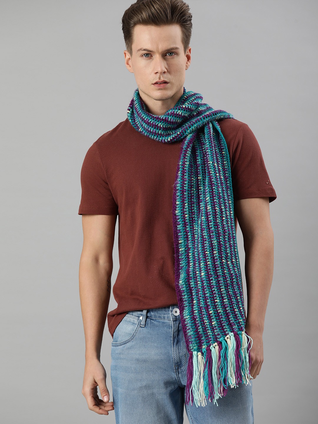 

Magic Needles Unisex Green & Purple Knitted Scarf