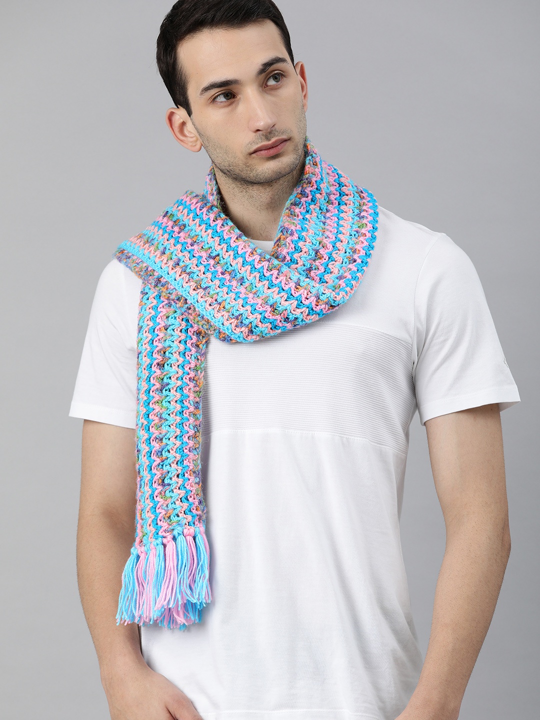 

Magic Needles Blue & Pink Scarf With Tassels