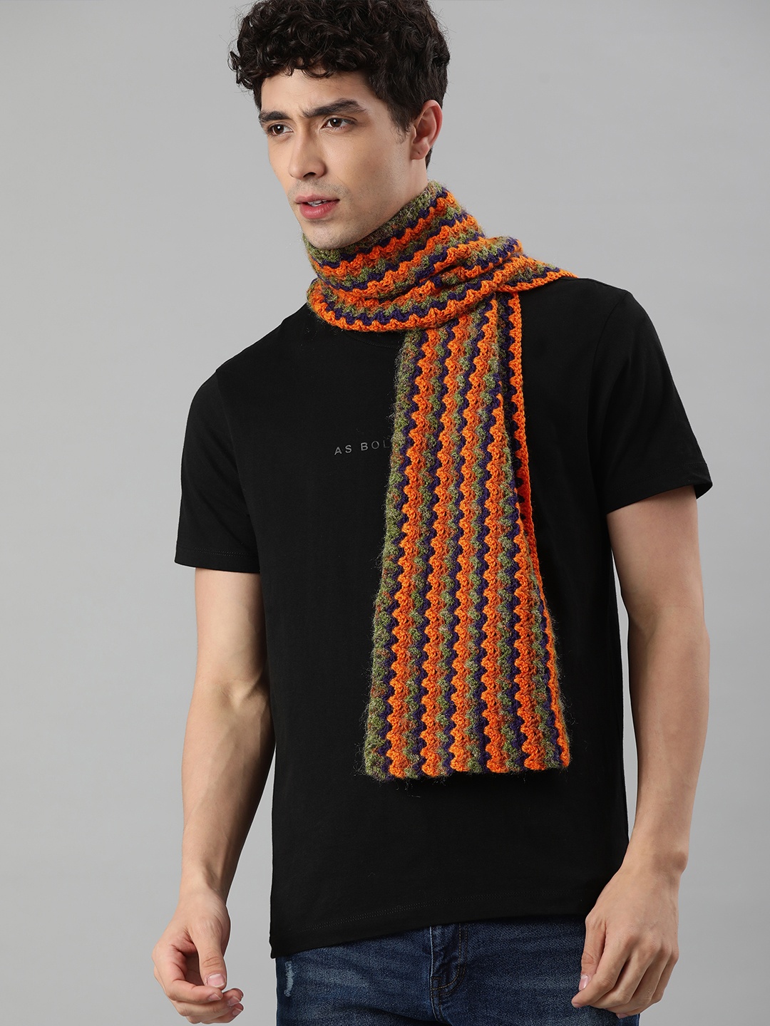 

Magic Needles Unisex Multicoloured Self Design Knitted Scarf, Multi