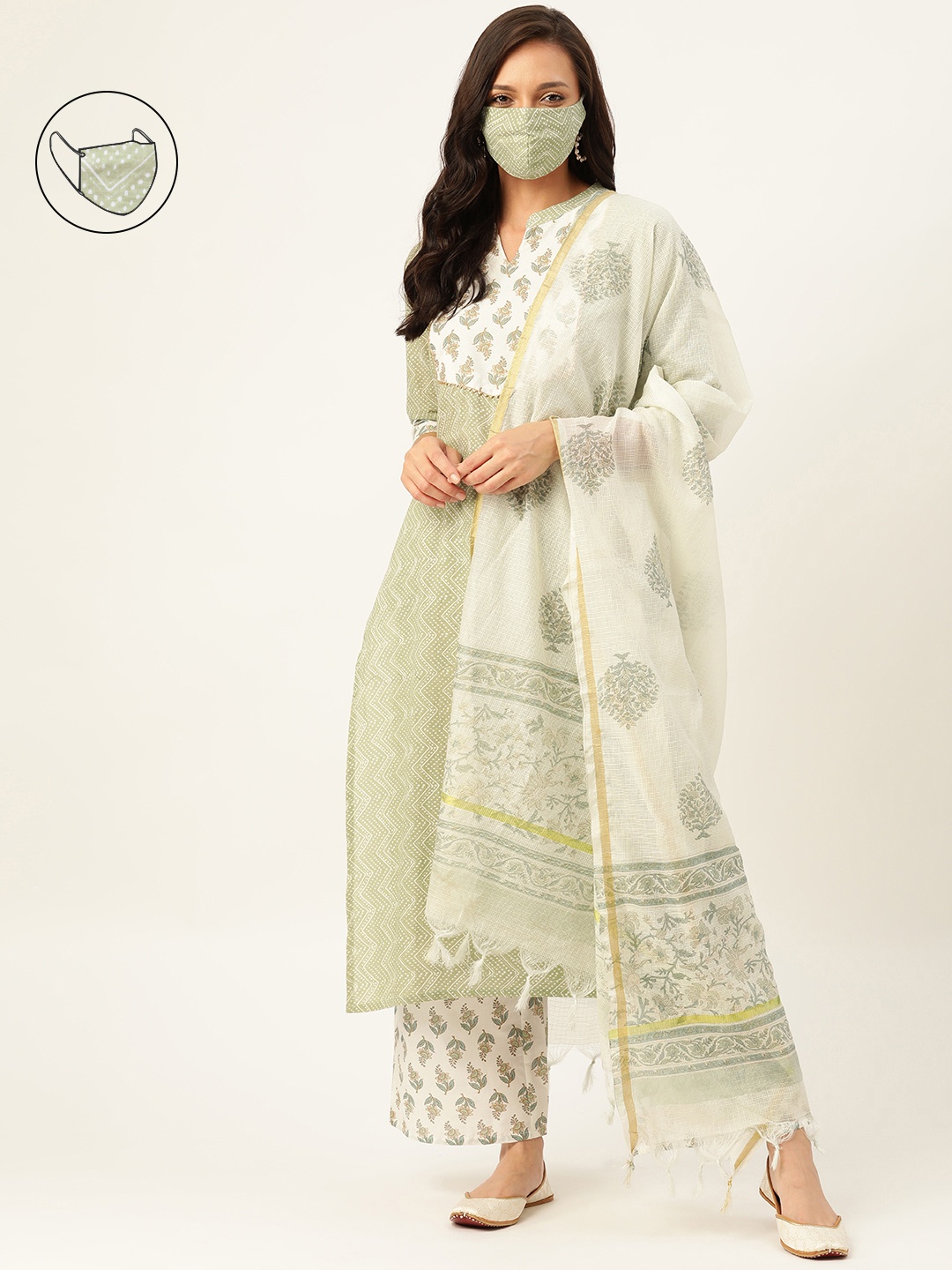 

Maaesa Women Green Ethnic Motifs Printed Gotta Patti Kurta with Trousers & Dupatta