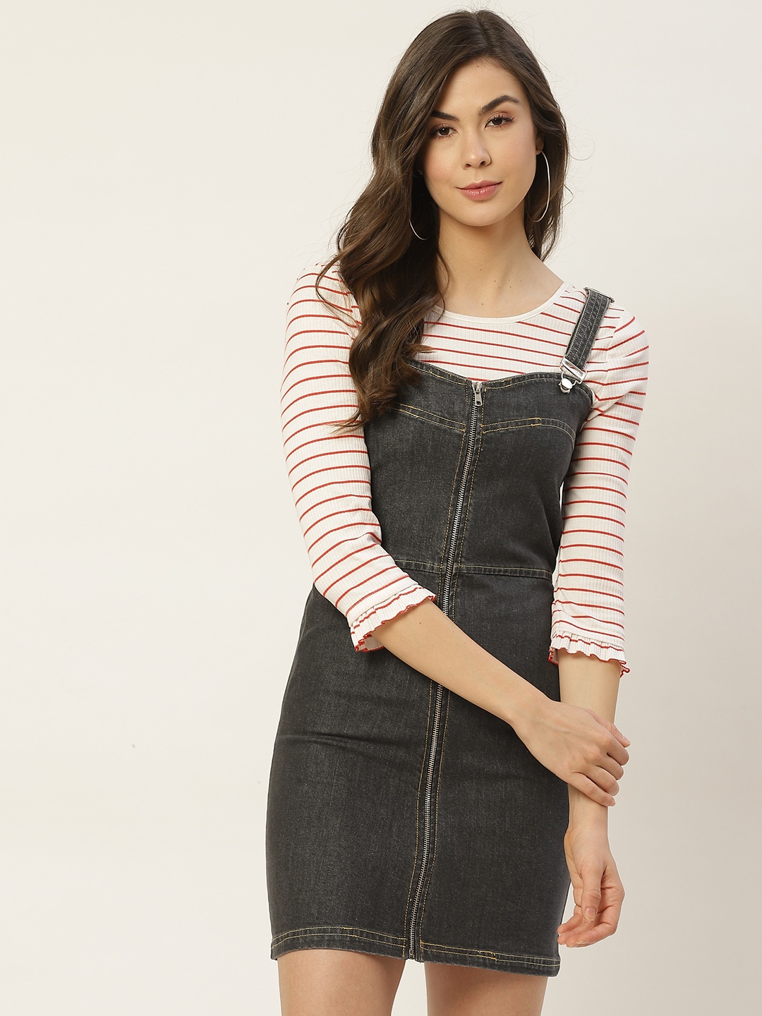 

Rue Collection Women Charcoal Grey Solid Pinafore Dress
