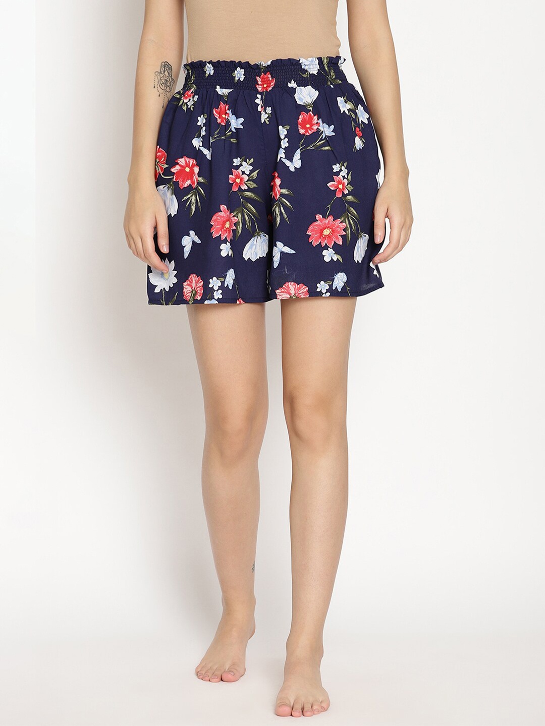 

COASTLAND Women Navy Blue & Pink Floral Printed Lounge Shorts