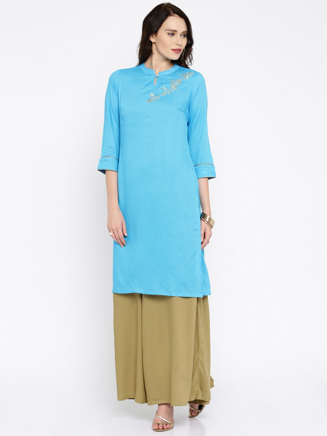 

Anouk Women Blue Solid Straight Kurta
